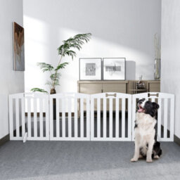 Pawhut Wooden Dog Gate, Freestanding Pet Gate With Support Feet, White - thumbnail 2
