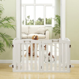 Pawhut Wooden Dog Gate, Freestanding Pet Gate With Support Feet, White - thumbnail 7