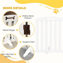 Pawhut Wooden Dog Gate, Freestanding Pet Gate With Support Feet, White - thumbnail 6