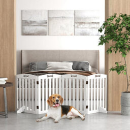 Pawhut Wooden Dog Gate, Freestanding Pet Gate With Support Feet, White - thumbnail 1