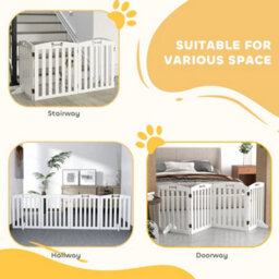 Pawhut Wooden Dog Gate, Freestanding Pet Gate With Support Feet, White - thumbnail 5
