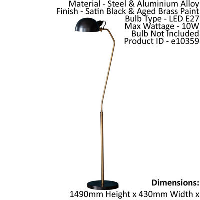Floor Lamp Light Satin Black & Aged Brass Paint 10W Led E27 Standing