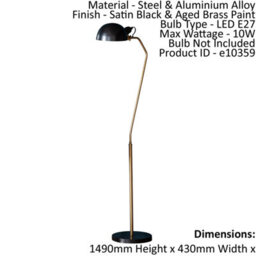Floor Lamp Light Satin Black & Aged Brass Paint 10W Led E27 Standing