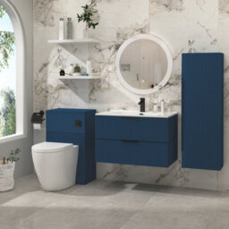 Royal Bathrooms Evora 800mm Midnight Blue Fluted Wall Hung Bathroom Vanity Unit 2 Drawer Cabinet Storage With Ceramic Basin & Matt Black Handles - thumbnail 4