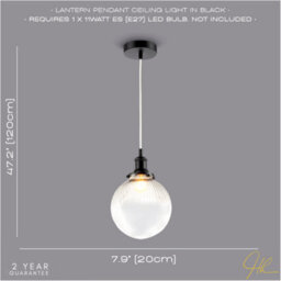 Happy Homewares Traditional Vintage Lantern Pendant Light In Matte Black With Glass Shade - thumbnail 6