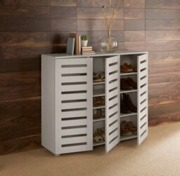 Home Source Oslo 3 Door Shoe Storage Cabinet Unit Grey - thumbnail 2