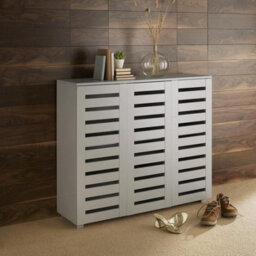 Home Source Oslo 3 Door Shoe Storage Cabinet Unit Grey - thumbnail 1