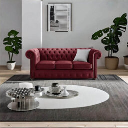 Chesterfield 3 Seater Fabric Malta Red 14 Sofa - thumbnail 3