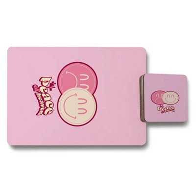 Benjamin Tate Design Peace Of Heaven Designer Placemat And Coaster Set With Wood Base Pink Artwork Limited Set Of Twelve - image 1