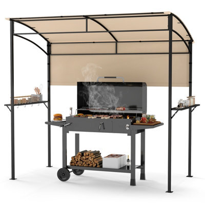 Costway 239 X 108 Cm Grill Gazebo Outdoor Patio Bbq Canopy W/ Metal Shelves-Beige - image 1