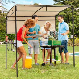 Costway 239 X 108 Cm Grill Gazebo Outdoor Patio Bbq Canopy W/ Metal Shelves-Beige - thumbnail 9