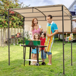 Costway 239 X 108 Cm Grill Gazebo Outdoor Patio Bbq Canopy W/ Metal Shelves-Beige - thumbnail 8