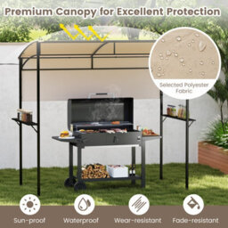 Costway 239 X 108 Cm Grill Gazebo Outdoor Patio Bbq Canopy W/ Metal Shelves-Beige - thumbnail 3