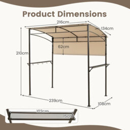 Costway 239 X 108 Cm Grill Gazebo Outdoor Patio Bbq Canopy W/ Metal Shelves-Beige - thumbnail 2