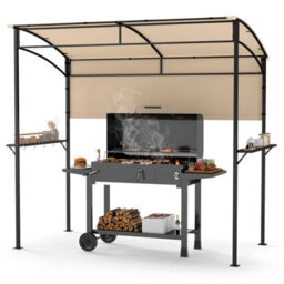 Costway 239 X 108 Cm Grill Gazebo Outdoor Patio Bbq Canopy W/ Metal Shelves-Beige - thumbnail 1