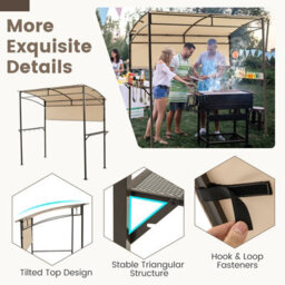 Costway 239 X 108 Cm Grill Gazebo Outdoor Patio Bbq Canopy W/ Metal Shelves-Beige - thumbnail 7