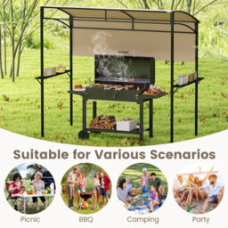 Costway 239 X 108 Cm Grill Gazebo Outdoor Patio Bbq Canopy W/ Metal Shelves-Beige - thumbnail 6