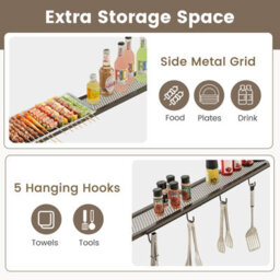 Costway 239 X 108 Cm Grill Gazebo Outdoor Patio Bbq Canopy W/ Metal Shelves-Beige - thumbnail 5