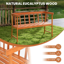 Costway 2-Person Outdoor Bench Patio Wooden Seat W/ Ergonomic Backrest-Natural - thumbnail 9