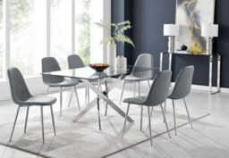 Furniturebox Uk Leonardo Glass And Chrome Metal Dining Table And 6 Elephant Grey Corona Silver Chairs - thumbnail 5