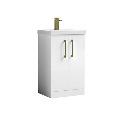 Balterley Bramshall Modern Bathroom 2 Soft Close Door & Mid-Edge Vanity Unit Basin, Gloss White, 500mm - image 1