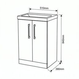 Balterley Bramshall Modern Bathroom 2 Soft Close Door & Mid-Edge Vanity Unit Basin, Gloss White, 500mm - thumbnail 5