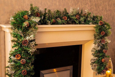 9Ft Frosted Glacier Christmas Garland Decoration - Snowy With Pinecones - 270Cm X 25Cm - image 1