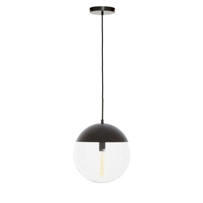 Orsina Black Finish Pendant Light With Glass Shade, Rounded Hanging Lamp With Chrome Cord, Circular Hanging Fixture - image 1