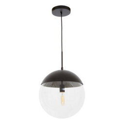 Orsina Black Finish Pendant Light With Glass Shade, Rounded Hanging Lamp With Chrome Cord, Circular Hanging Fixture - thumbnail 2
