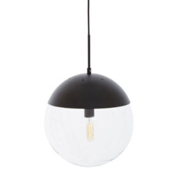 Orsina Black Finish Pendant Light With Glass Shade, Rounded Hanging Lamp With Chrome Cord, Circular Hanging Fixture - thumbnail 3