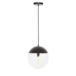 Orsina Black Finish Pendant Light With Glass Shade, Rounded Hanging Lamp With Chrome Cord, Circular Hanging Fixture - thumbnail 1