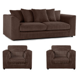 Furnishings For Less UK Luxor Jumbo Cord 3 + 1 + 1 Fabric 3 Piece Sofa Suite - Scatter Back Chocolate - thumbnail 1