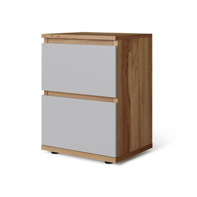 Urbn-Living Urbnliving Height 49Cm 2 Drawer Wooden Bedroom Bedside Cabinet Colour Oak Carcass And Grey Drawers No Handle Nightstand - image 1