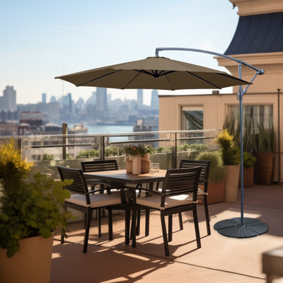 Sundaze Taupe 3M Garden Banana Parasol Cantilever Umbrella Sun Shade Patio Hanging With Base Weights - image 1