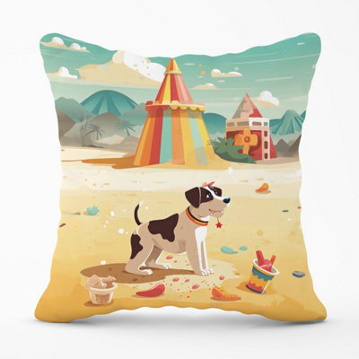Warren Reed Designer Doggy On A Beach Holiday Outdoor Cushion 45Cm X 45Cm - image 1
