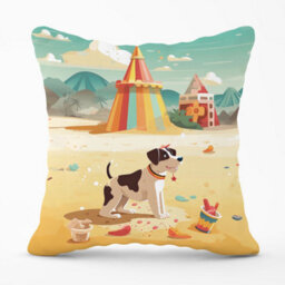 Warren Reed Designer Doggy On A Beach Holiday Outdoor Cushion 45Cm X 45Cm - thumbnail 1