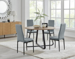 Furniturebox Uk Santorini Brown Round Round Dining Table And 4 Grey Milan Black Leg Chairs - thumbnail 1