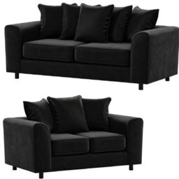 Furnishings For Less UK Brooklyn Plush Velvet Fabric Sofa Set 3 And 2 Seater Sofa Foam Black