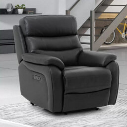 Fletcher Dark Grey Leather Power Recliner Armchair With Power Headrest, Usb Charging, Pocket Sprung Seat & Top Grain Leather