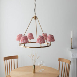 Luminosa Lighting Luminosa Chester Brushed Aged Brass Plate Pendant Light With Coral Pink Fabric Ikat Shade 16Cm 6X B22 - thumbnail 2