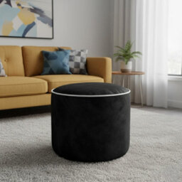 Luxury Velvet Large Round Bean Bag Ottoman Soft Plush Velvet Stool Pouffe Black - thumbnail 1