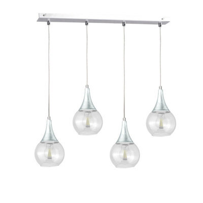 Luminosa Lighting Luminosa Lacrima Bar Pendant Ceiling Light Silver Transparent Glass Shade 4X E27 - image 1