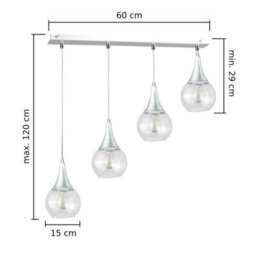 Luminosa Lighting Luminosa Lacrima Bar Pendant Ceiling Light Silver Transparent Glass Shade 4X E27 - thumbnail 2
