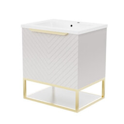 Nes Home 600mm Wall Hung Pink Drawers Basin Vanity Brushed Brass Frame & Handle - thumbnail 7