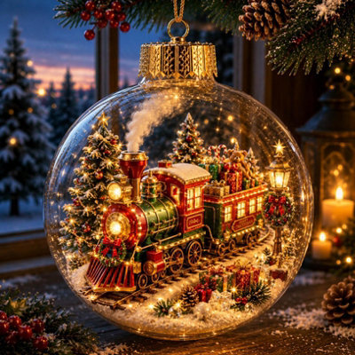Amorly Lighted Christmas Ornament Clear Pvc Globe Hanging Decoration Glowing Christmas Ornament For Christmas Tree Holiday Decor(Train) - image 1