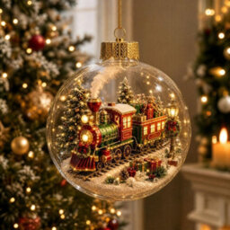 Amorly Lighted Christmas Ornament Clear Pvc Globe Hanging Decoration Glowing Christmas Ornament For Christmas Tree Holiday Decor(Train) - thumbnail 3