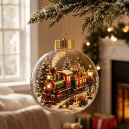 Amorly Lighted Christmas Ornament Clear Pvc Globe Hanging Decoration Glowing Christmas Ornament For Christmas Tree Holiday Decor(Train) - thumbnail 2