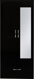 Seconique Nevada Mirrored 2 Door 1 Drawer Robe In Black Gloss Finish - thumbnail 4