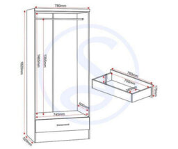 Seconique Nevada Mirrored 2 Door 1 Drawer Robe In Black Gloss Finish - thumbnail 3