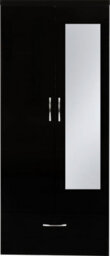 Seconique Nevada Mirrored 2 Door 1 Drawer Robe In Black Gloss Finish - thumbnail 2